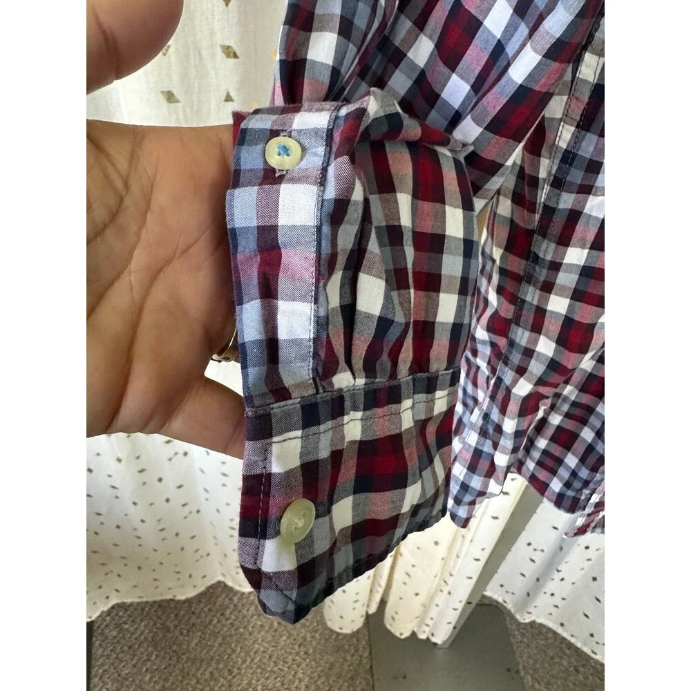 Banana Republic Men's 100% Cotton Plaid Custom 078 Wash Grant Fit Button Shirt M